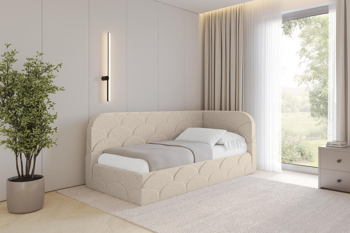 EINZELLBETT Jugendbett mit Bettkasten und Matratze H3/H4, Links - ELRY 90x200 Dunkelbeige - Cappuccino, Holzwerkstoff/Textil (90/200cm) - ALTDECOR