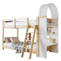 ETAGENBETT aus Kiefer und MDF 90x200 cm Weiß/Natur mit 3-stufigem Regal, Trittleiter und Bettgitter - Naturfarben, Holzwerkstoff (90/200cm) - Modfu