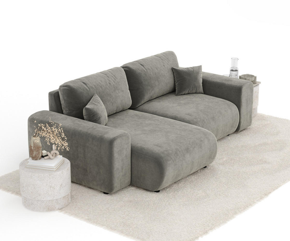 ECKSOFA Zanzibar Grau Samtstoff - Schwarz/Grau, Holz/Holzwerkstoff (237/144cm) - Maison de Reve