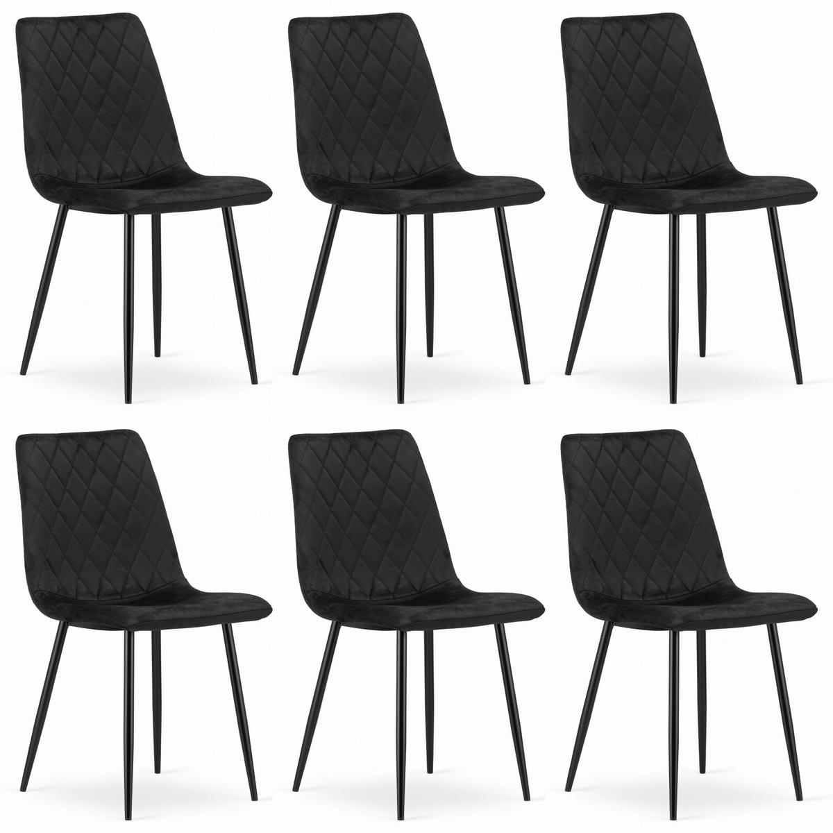 STUHL SCANNO 6-er Set, Schwarz, mit Samtstoff gepolstert - Schwarz, Textil/Metall (45/89/53cm) - Komodee