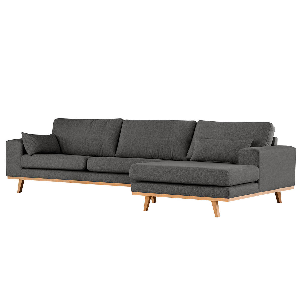 ECKSOFA mit Longchair - Dunkelgrau/Buchefarben, Buchenholz/Textil (281/153cm) - home24