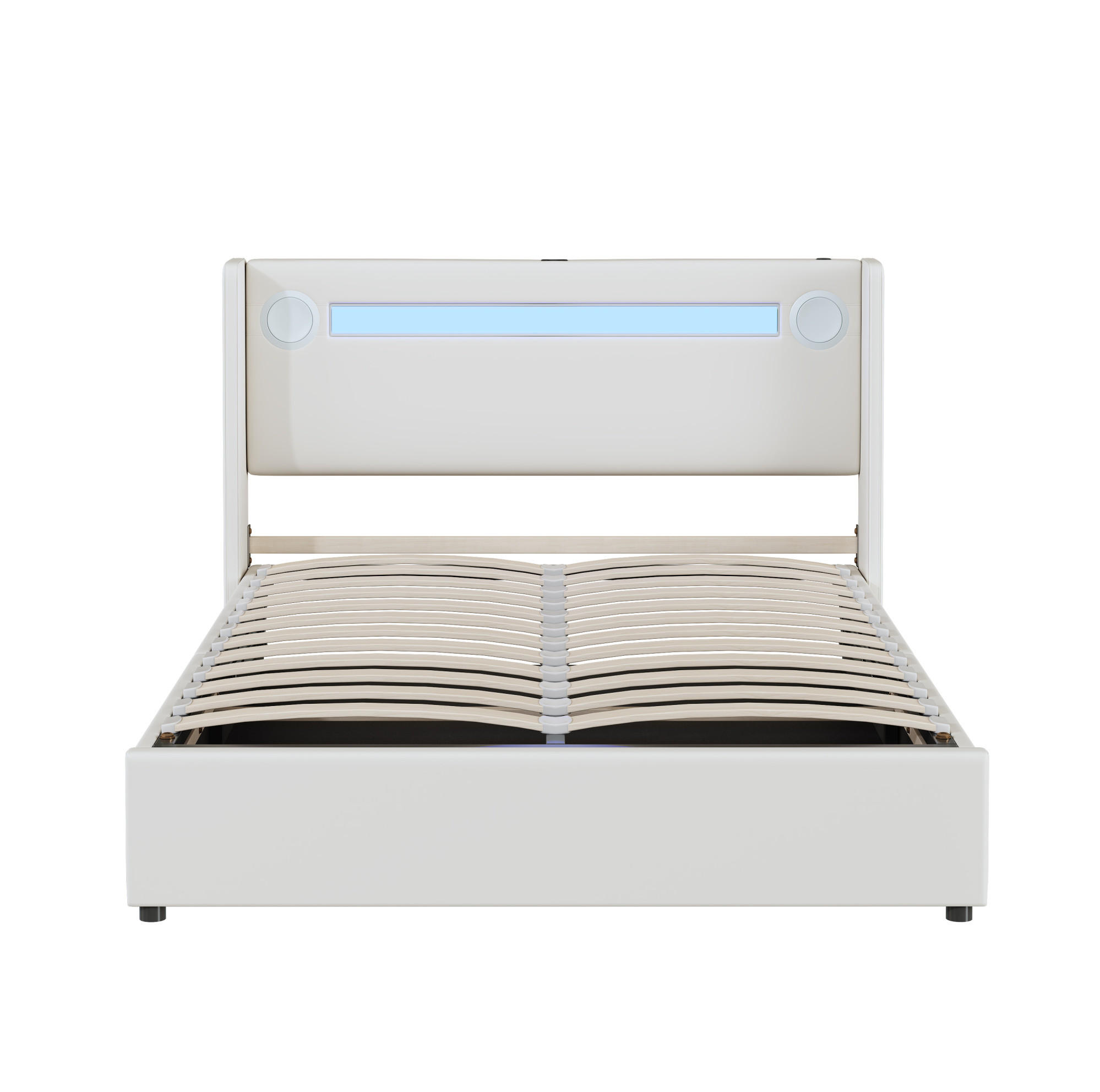 POLSTERBETT mit LED-Beleuchtung 140/200 cm in Weiß mit Bettkasten & USB - Weiß, Kunststoff (140/200cm) - BEAOK