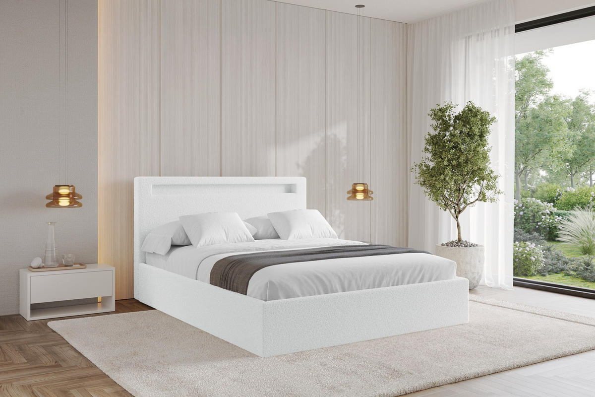 POLSTERBETT mit Bettkasten und Lattenrost, Boxbett ohne Matratze - GOLA 180x200 Weiß - Weiß, Holzwerkstoff/Textil (180/200cm) - ALTDECOR
