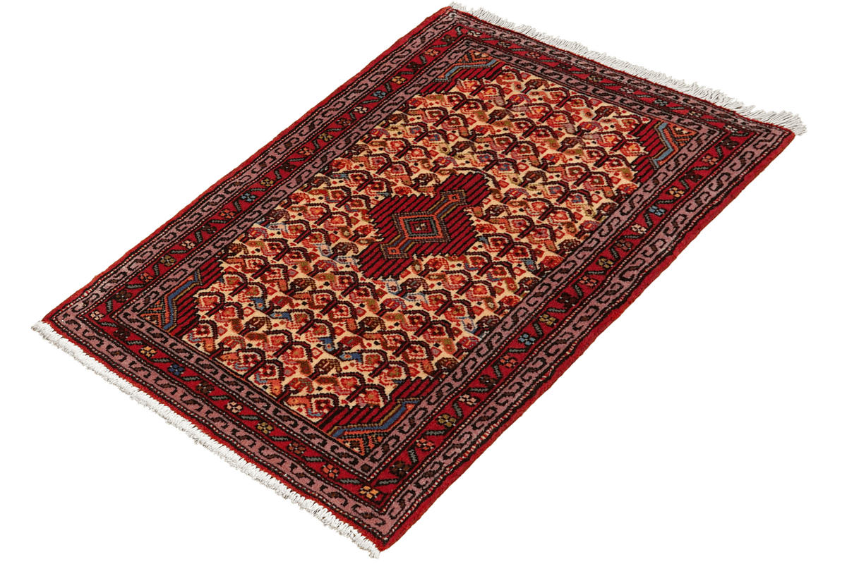 ORIENTTEPPICH handgeknüpft Assadabad Beige, Rot 99/67 cm Schurwolle - Beige/Rot, Textil (67/99cm) - Looma
