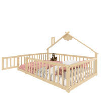 KINDERBETT Hausbett 140/190 cm aus Kiefernholz in Natur mit Sicherheitsgeländer - Naturfarben, Holz (140/190cm) - BEAOK