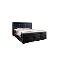 BOXSPRINGBETT Aspen mit Schubladen und Topper, LED-Beleuchtung, Kunstleder, 180x200 cm, Schwarz - Schwarz Hochglanz, Holz - PROMETO Möbel