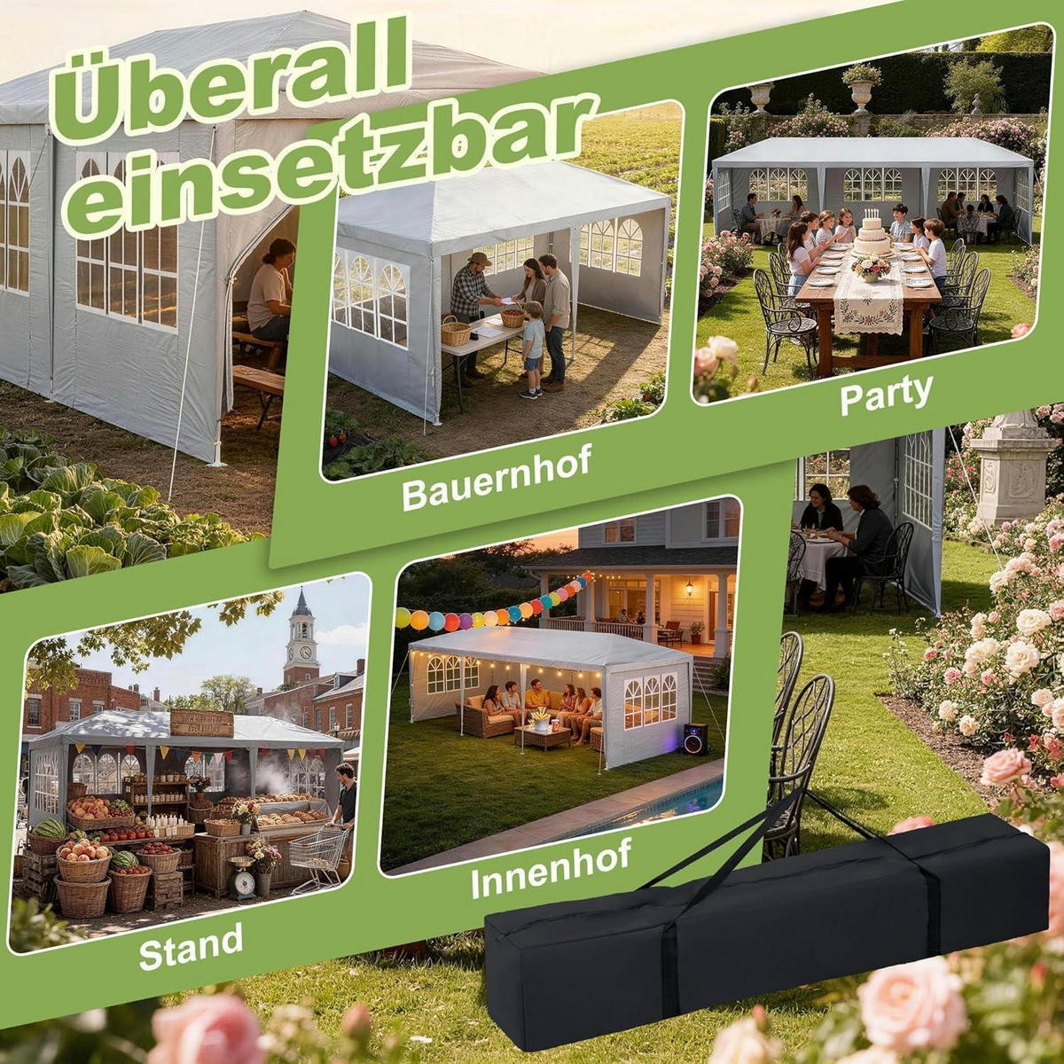 FALTPAVILLON 3 x 6 m Grau Wasserdicht mit Seitenwänden - Grau, Textil (300/250/300cm)