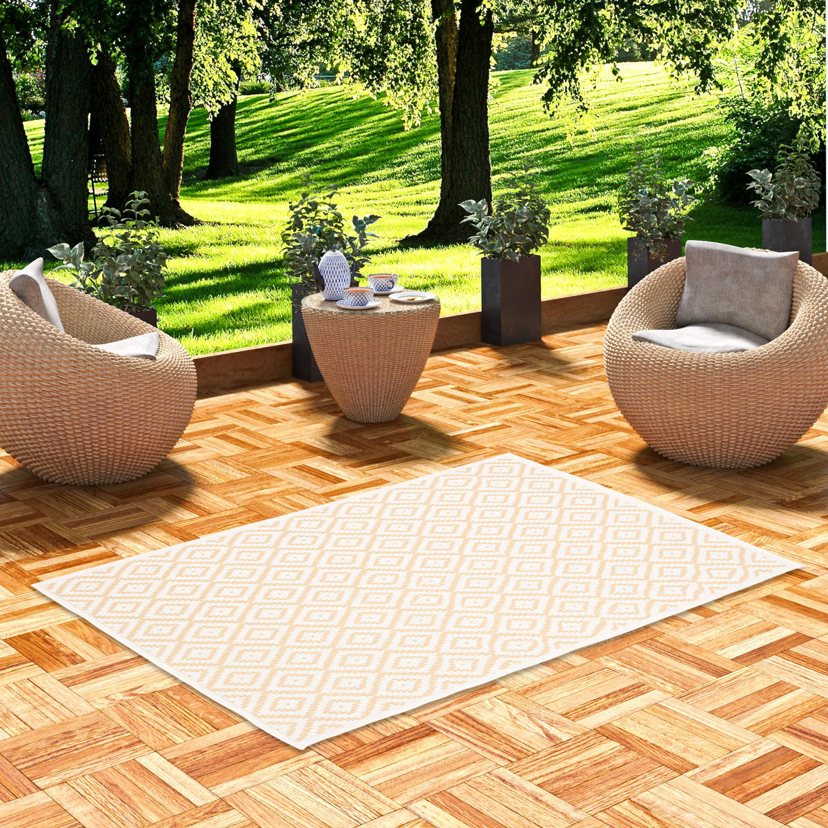 IN & OUTDOOR TEPPICH VALENCIA FLIESENOPTIK - Beige, Textil (140/200cm) - Pergamon