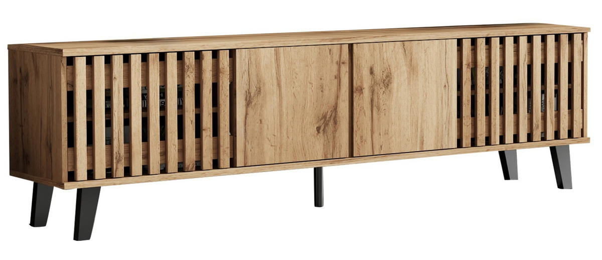 LOWBOARD TV-Schrank- und Sideboard-Set 180/40/55 und 150/40/95 cm aus Holzwerkstoff mit 14 Fächern Naturfarben - Hellbraun, Holzwerkstoff (180/55/40cm) - Modenvie
