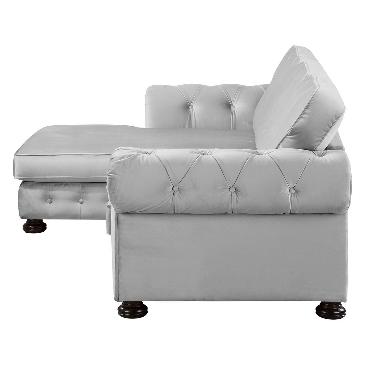 ECKSOFA mit Longchair - Samt - Hellgrau, Textil (302/166cm) - home24