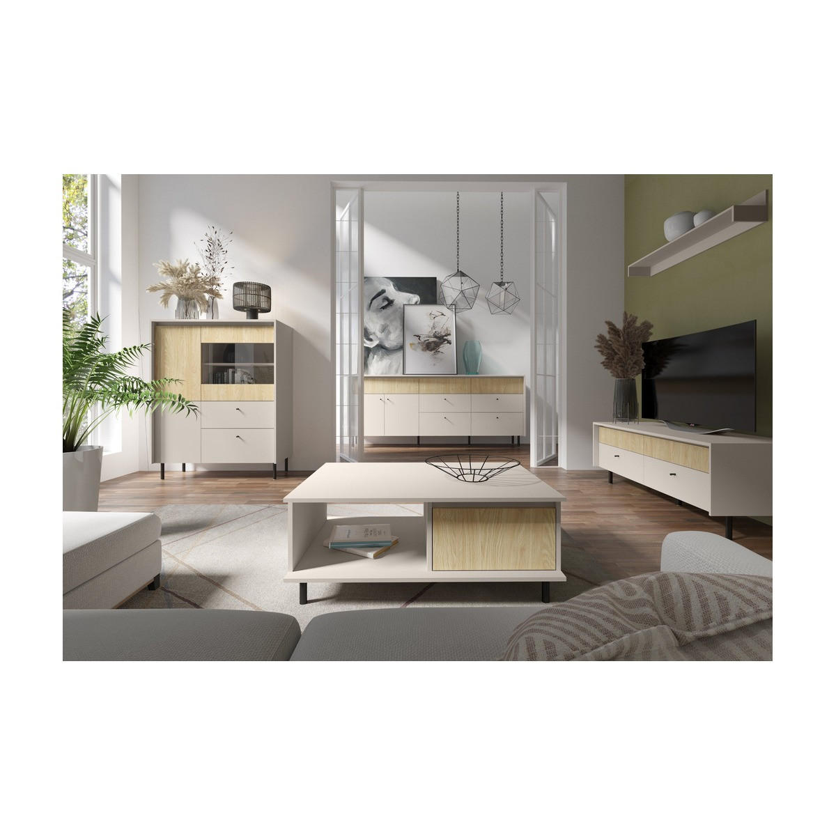 WOHNZIMMER Set – MALTA System – Beige - Beige, Holzwerkstoff (103.5/125.5/42cm) - hi-markt