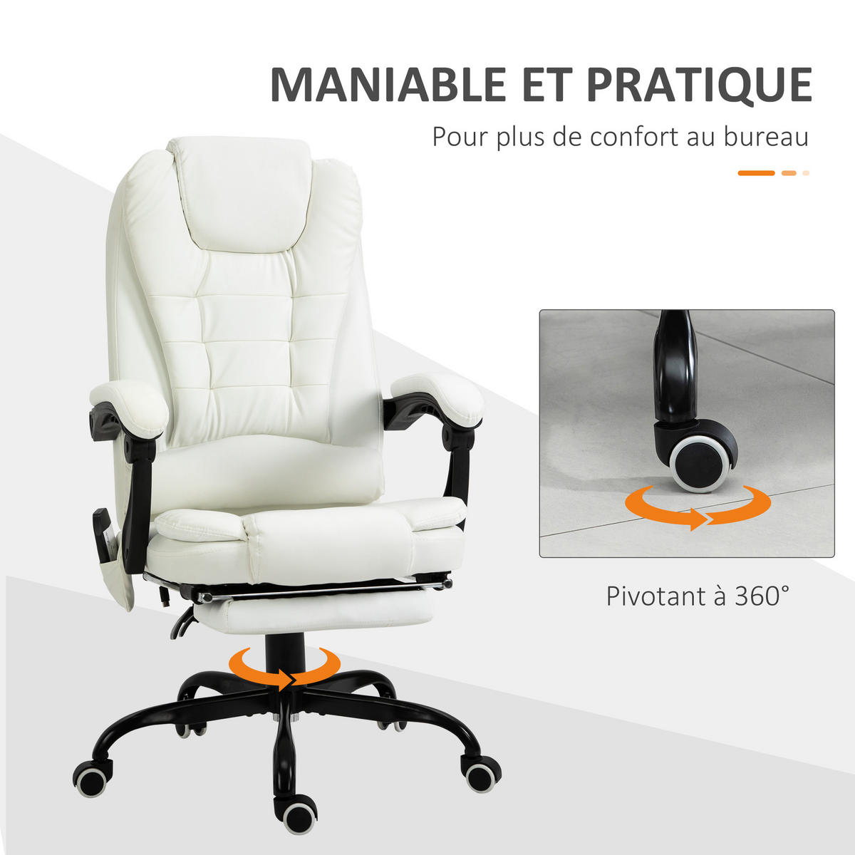 CHEFSESSEL DE-11646 ergonomisch mit Massagefunktion & Fußstütze Weiß - Weiß, Metall (79/121/67cm) - ComfortXL