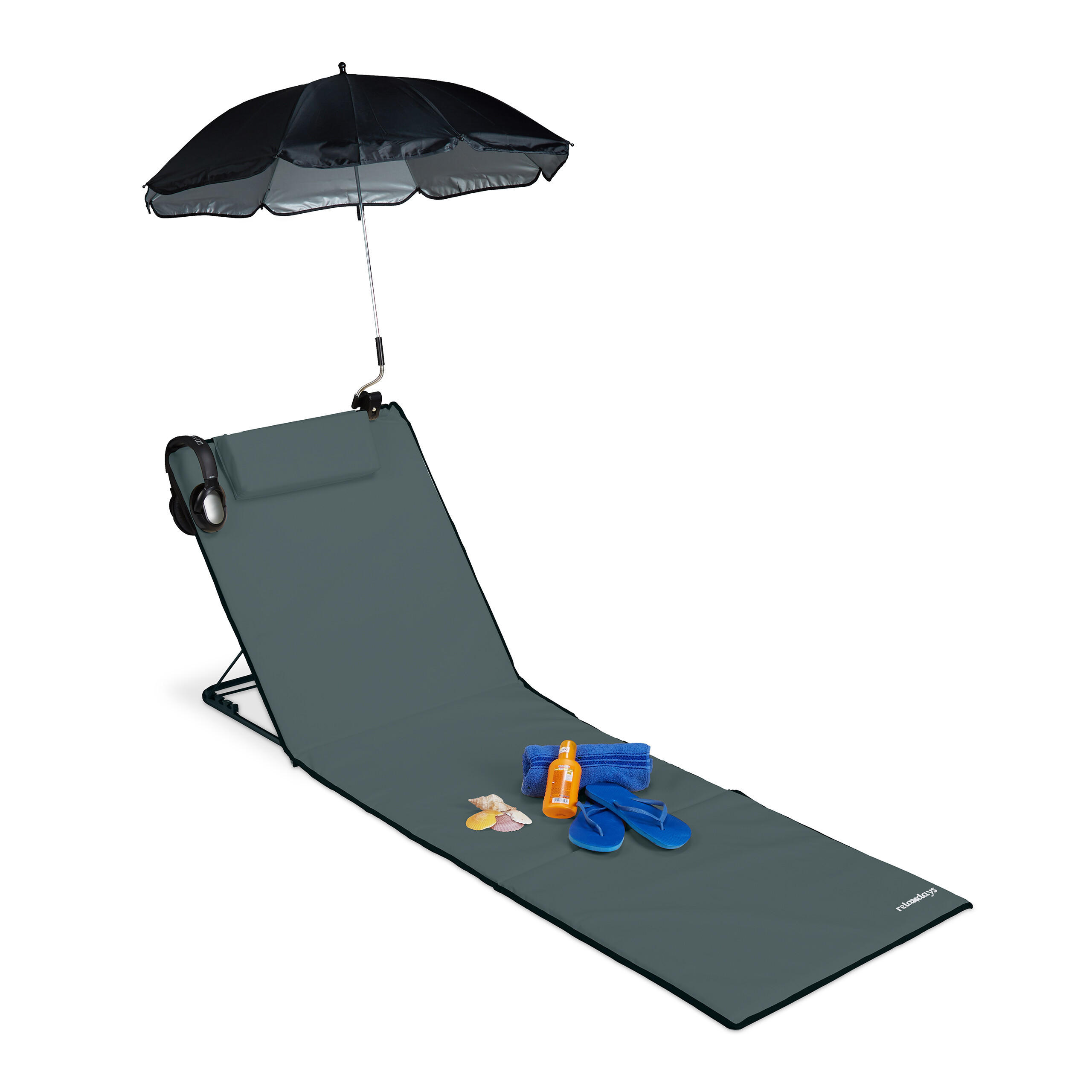 STRANDMATTE - Anthrazit, Textil/Metall (60/62/170cm) - Relaxdays