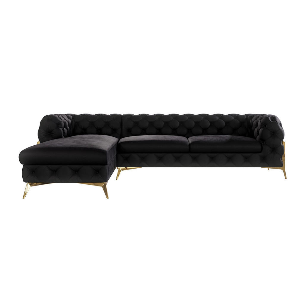 Thumbnail - S-Style Möbel Ecksofa, Schwarz, Textil, Echtholz,Buche, Birke, 5-Sitzer, Füllung: Polyetherschaumkern, Eckteil, L-Form, ...