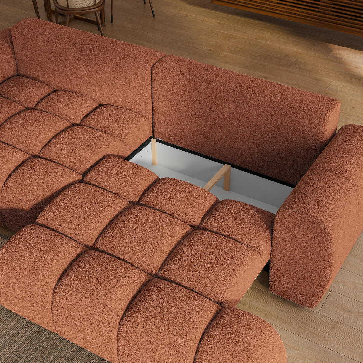 BETTSOFA DAFNE Orange Bucle-Stoff mit Schlaffunktion - Orange, Textil (300/88/113cm) - MASSENO