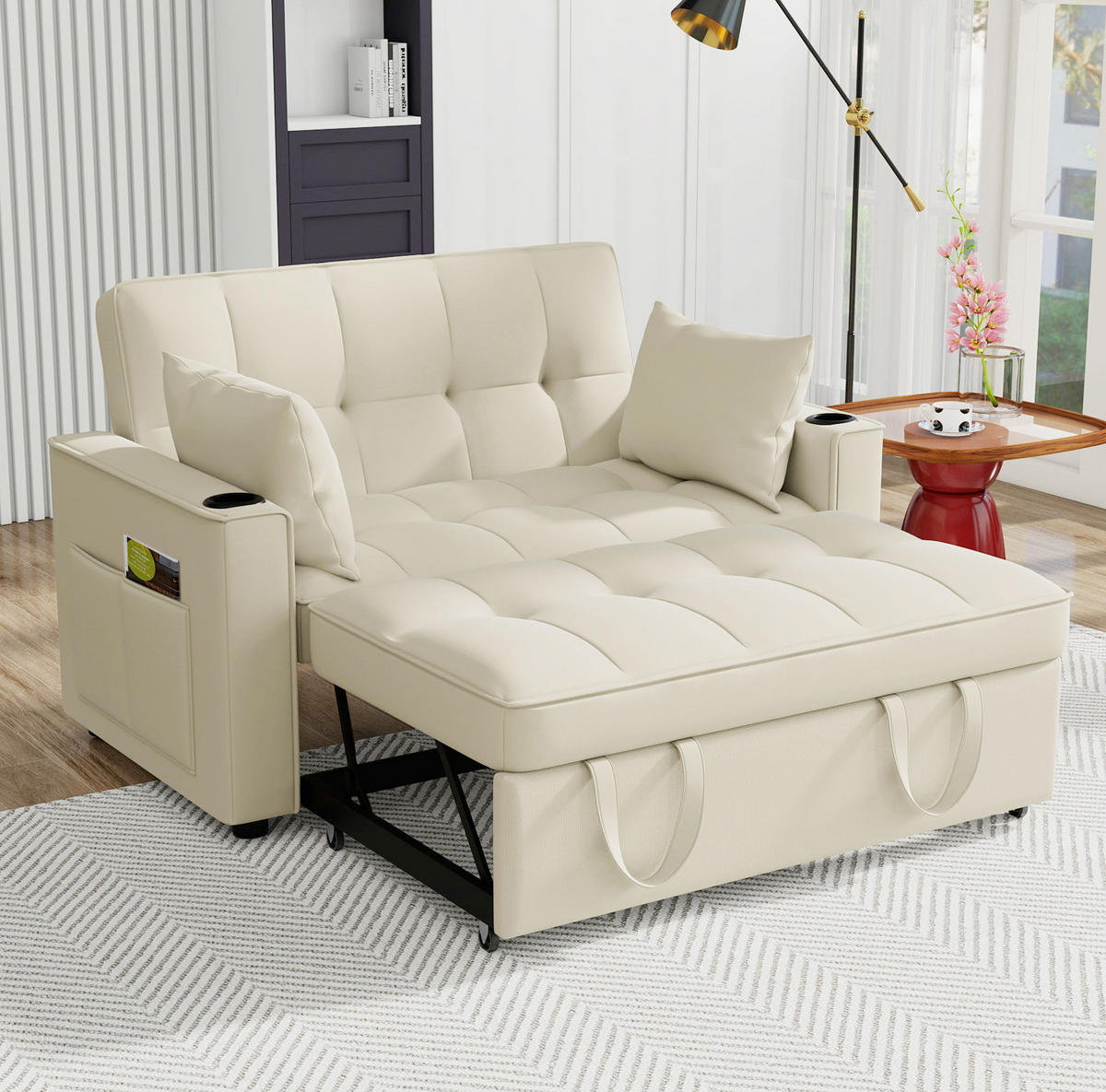 SCHLAFSOFA mit Schlaffunktion 137 x 76,5 cm Samt Beige - Beige, Metall (76.5/83/137cm) - Meubliv