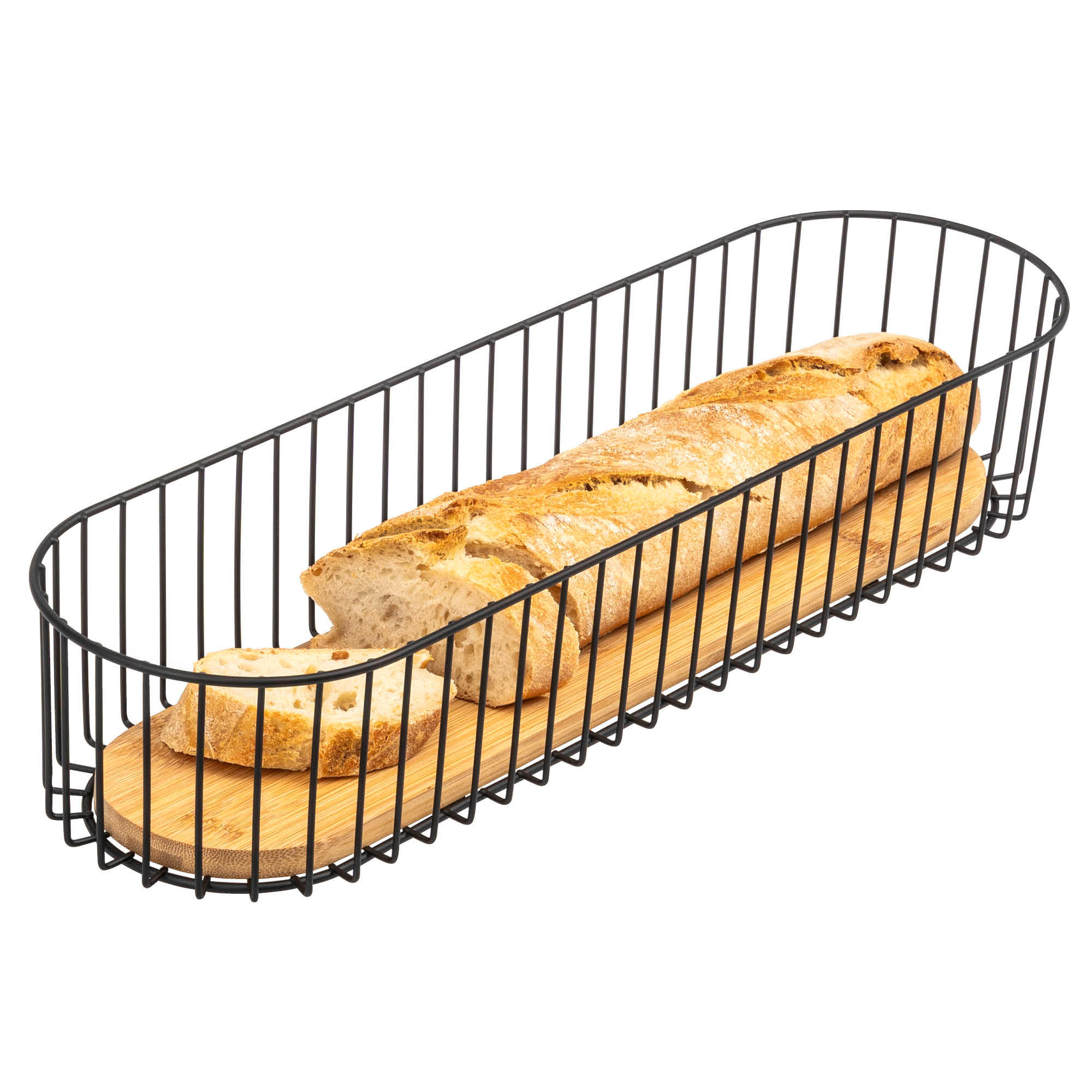 BROTKORB lang, Bambus/Metall schwarz - Schwarz, Metall (12.5/8.5/42cm) - eluno