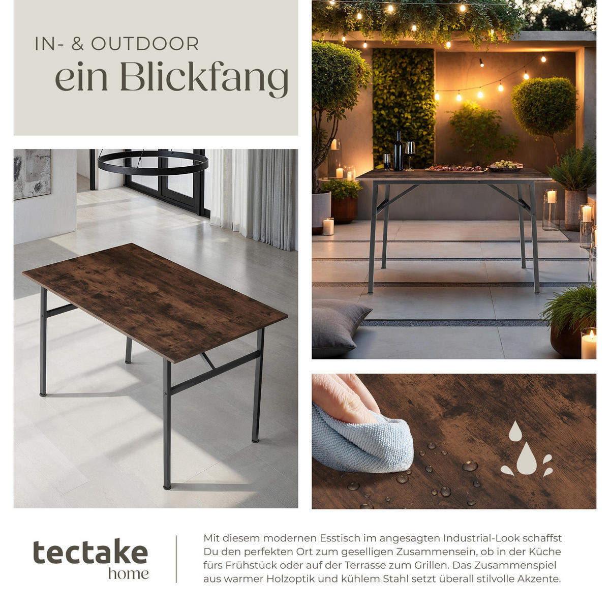 ESSTISCH Swansea,120 x 75 x 76 cm,Industrial Holz dunkel, rustikal - Rostfarben, Holz (120/75/76cm) - tectake