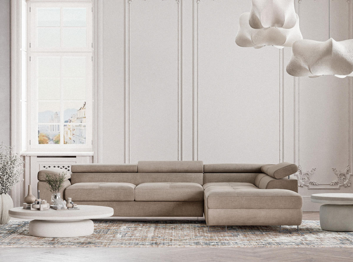 ECKSOFA Concord Grau braun Chenille-Stoff - Rechts Seite - Graubraun/Schwarz, Holz/Holzwerkstoff (277/203cm) - Maison de Reve