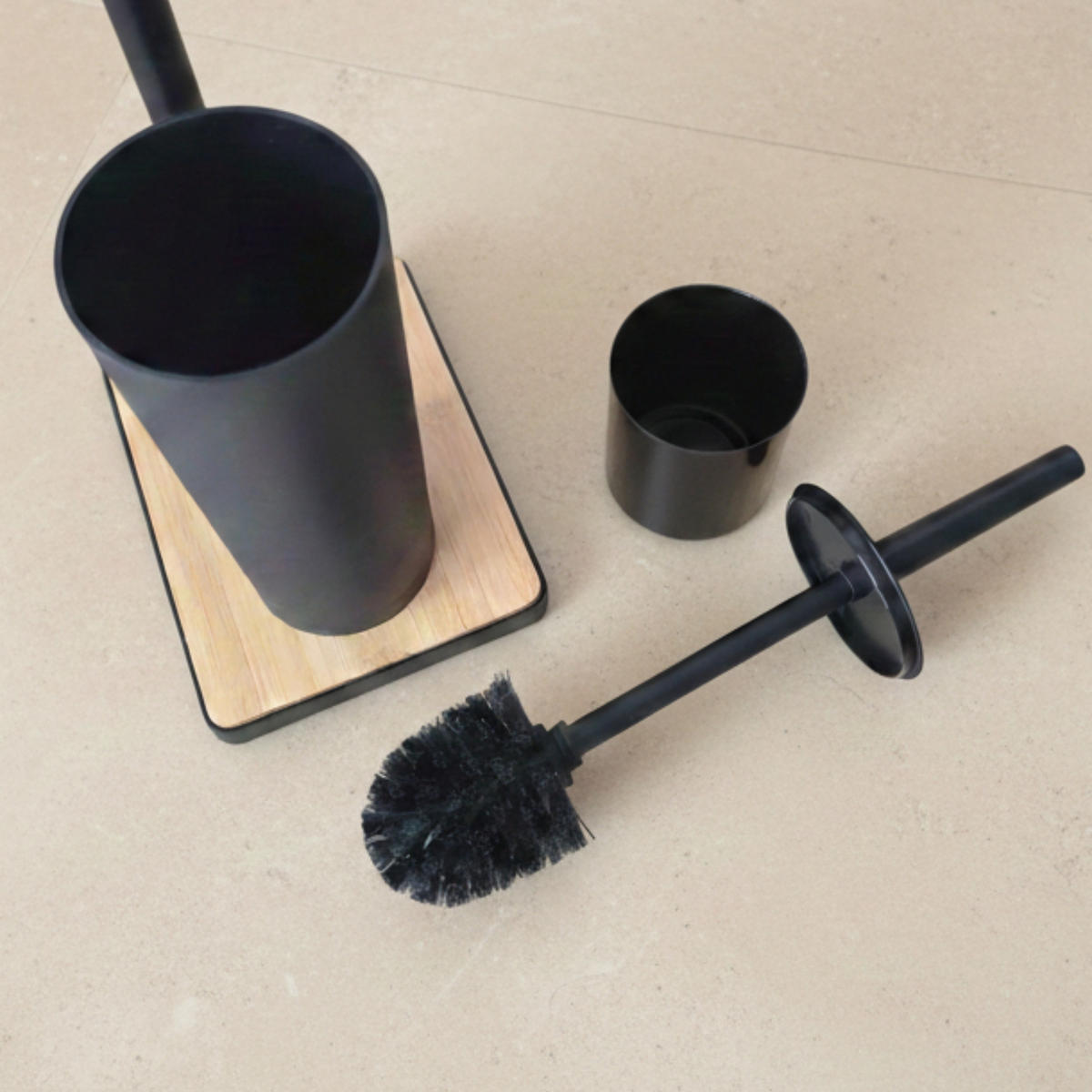 WC-BÜRSTE mit Halter für Toilettenpapier Ivlo 21/16/65 cm - Schwarz, Metall (16/65/21cm) - NUXIO