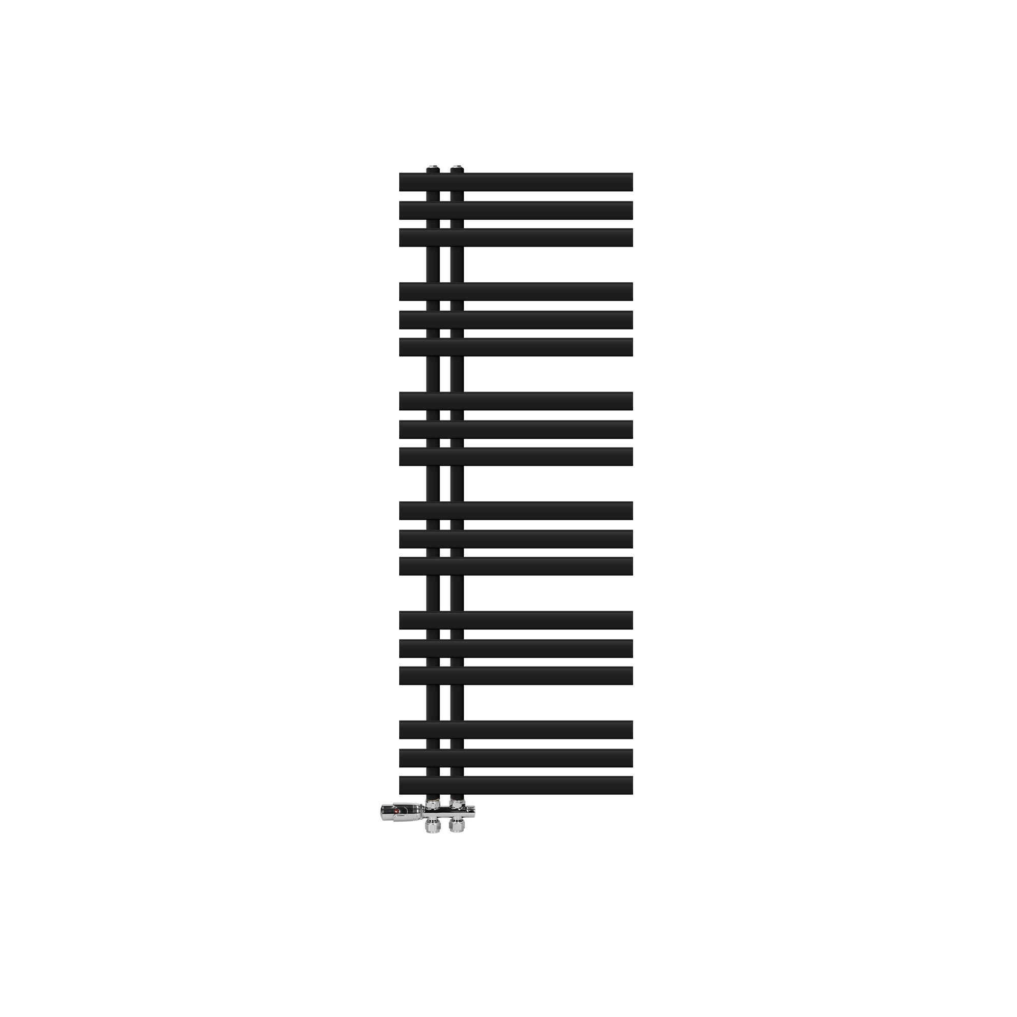 BADHEIZKÖRPER Iron EM 500x1400 mm Schwarz mit Ventil Durchgang - Schwarz, Metall (50/140/3cm) - LuxeBath