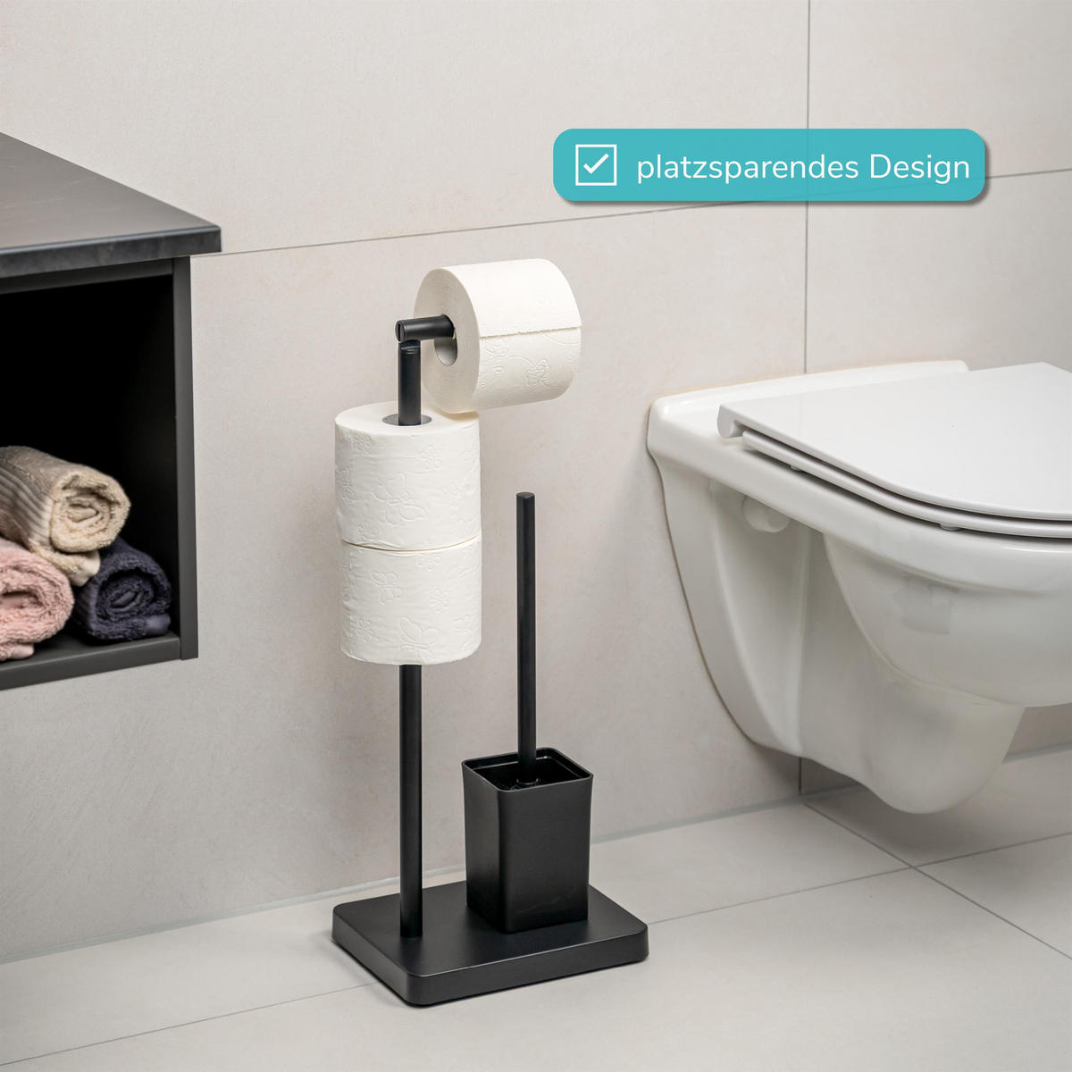 STAND-WC-GARNITUR, schwarz - Schwarz, Metall (18/57/23cm) - eluno