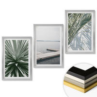 WANDBILDER 3er Set - 40x60 cm Silberner Rahmen - Palmenblätter-Holzbrücke - Silberfarben, Kunststoff (40/60cm) - ArtPrintCave