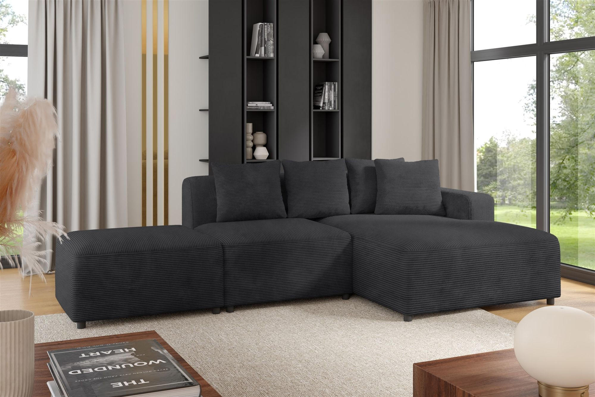 ECKSOFA Megan Xs In Poso - Anthrazit, Holzwerkstoff/Textil (304/165cm) - Fun Möbel