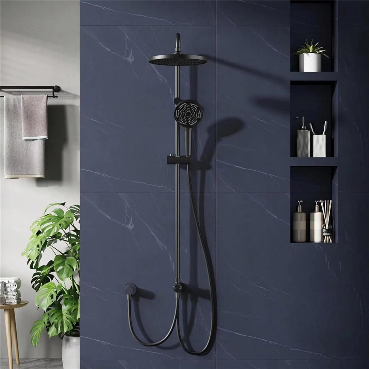 ÜBERKOPFBRAUSESET Edelstahl Regendusche Kopfbrause Schwarz - Schwarz, Metall (25/110/35cm) - Kaket