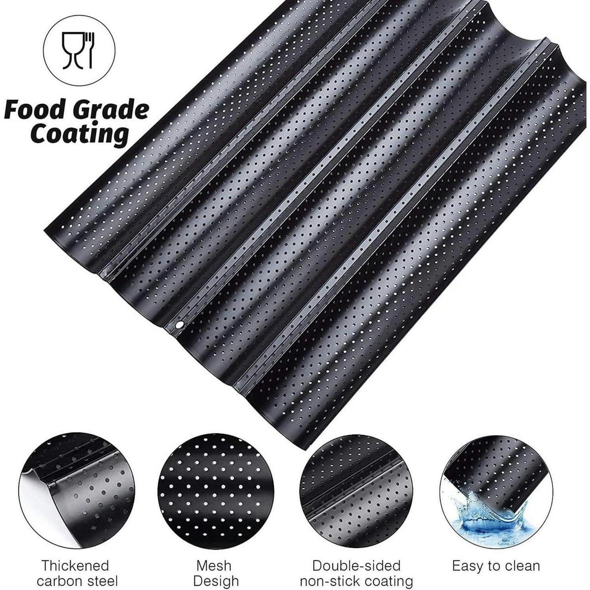 BAGUETTE-BACKFORM 4 Mulden 38 x 33 cm Schwarz - Schwarz, Metall (38/2/33cm)