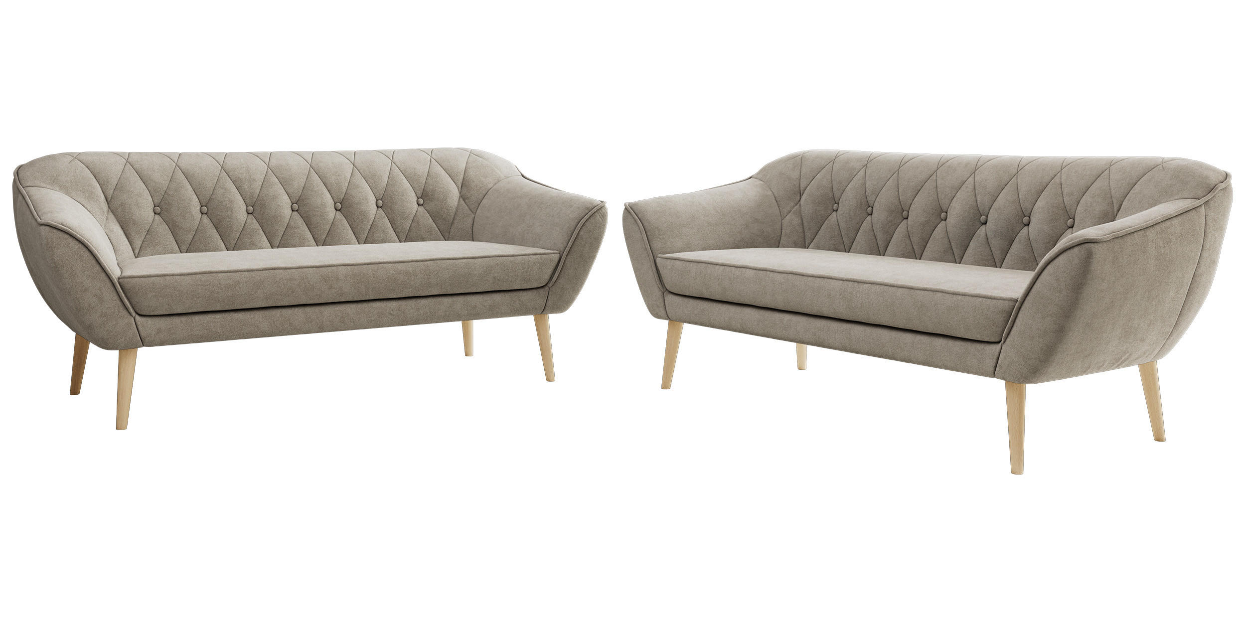 SITZGARNITUR PIRS 3+3 - Greige Strukture - Holzbeine - Greige/Buchefarben, Holzwerkstoff/Textil (180/75/74cm) - MKS