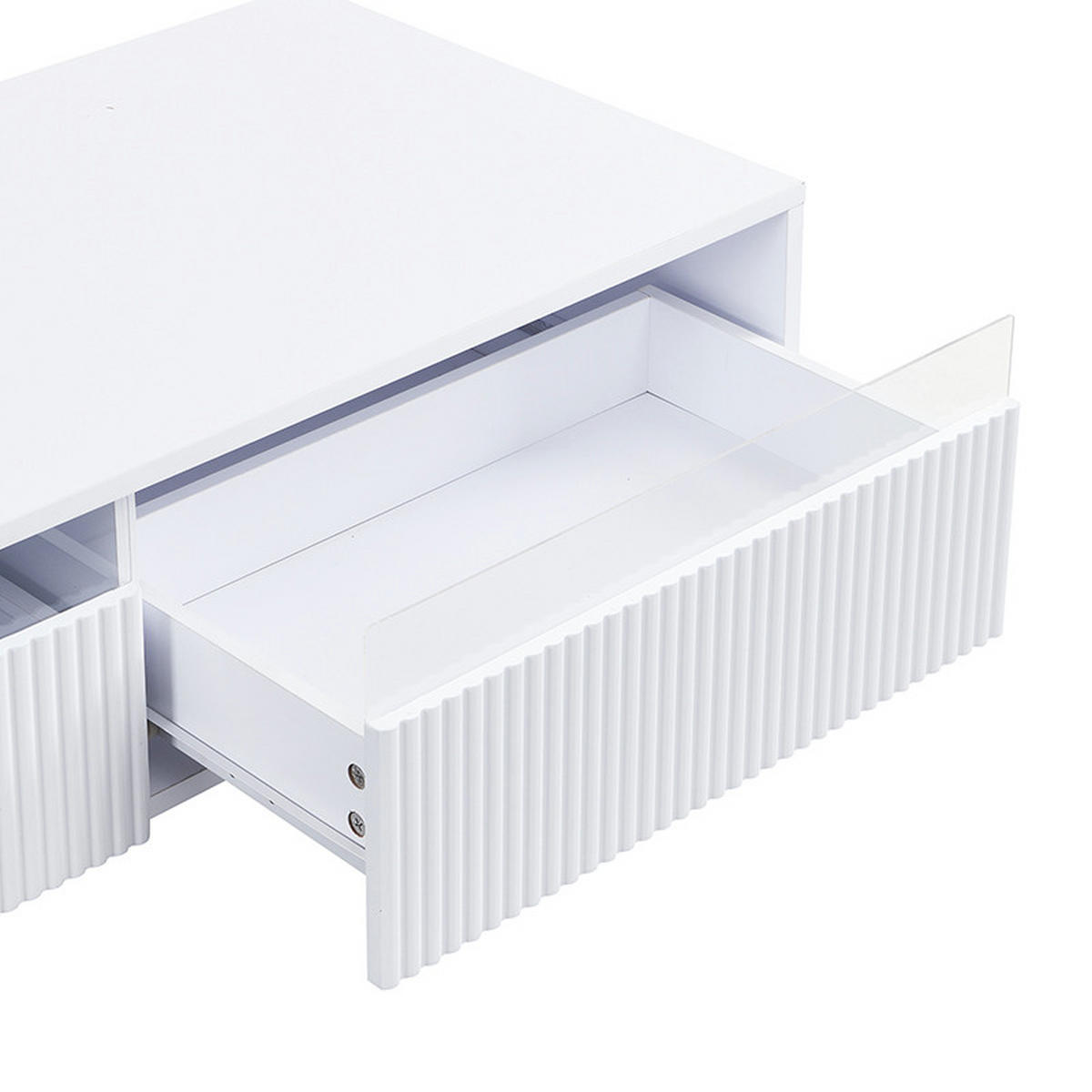 COUCHTISCH 110/50/40 cm mit 7-farbiger LED-Beleuchtung und 2 Schubladen - Weiß, Holzwerkstoff (110/50/40cm) - OKWISH