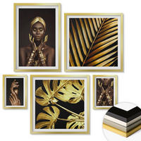 WANDBILDER 5er Set - 50x50 cm & 20x30 cm & 40x60 cm Goldrahmen - Künstlerische Porträts von Frauen - Goldfarben, Kunststoff (40/60cm) - ArtPrintCave