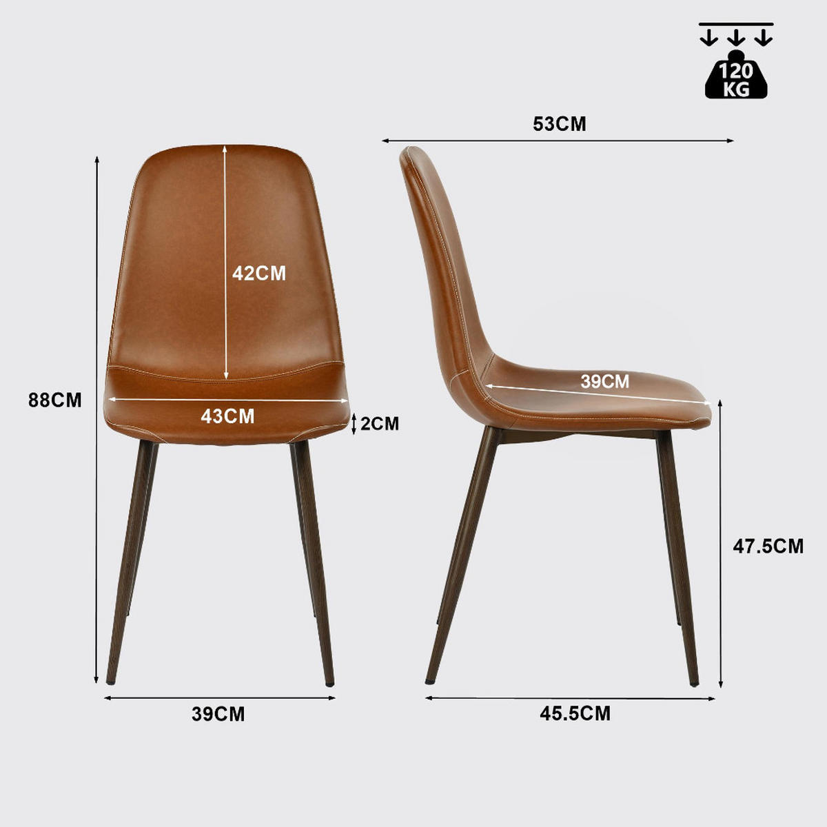 ESSZIMMERSTÜHLE 8er-Set, gepolstert, Kunstlederbezug, Braun - Braun, Metall (43/88/53cm) - Meubles Cosy