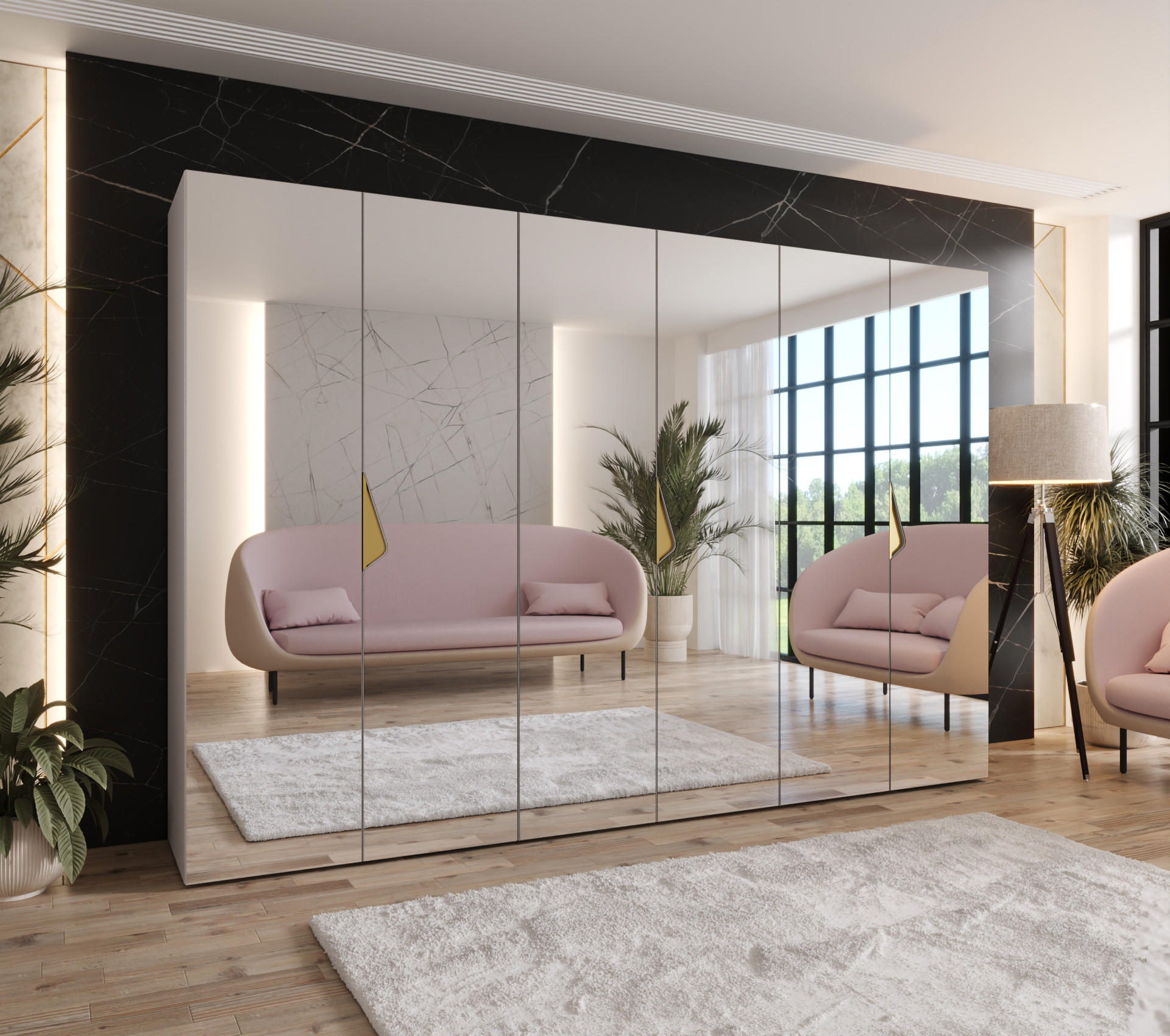 DREHTÜRENSCHRANK 202/300/52 6-türig - Beige/Goldfarben, Holz/Metall (300/202/52cm) - Abiks Möbel