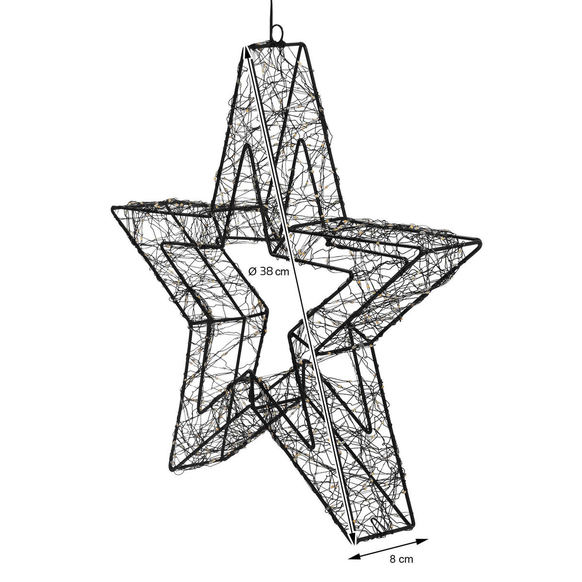LED-WEIHNACHTSSTERN 38 cm 500 LEDs Extra-Warmweiß mit Timer aus Metall - Schwarz, Metall (38/38/8cm) - ECD-Germany