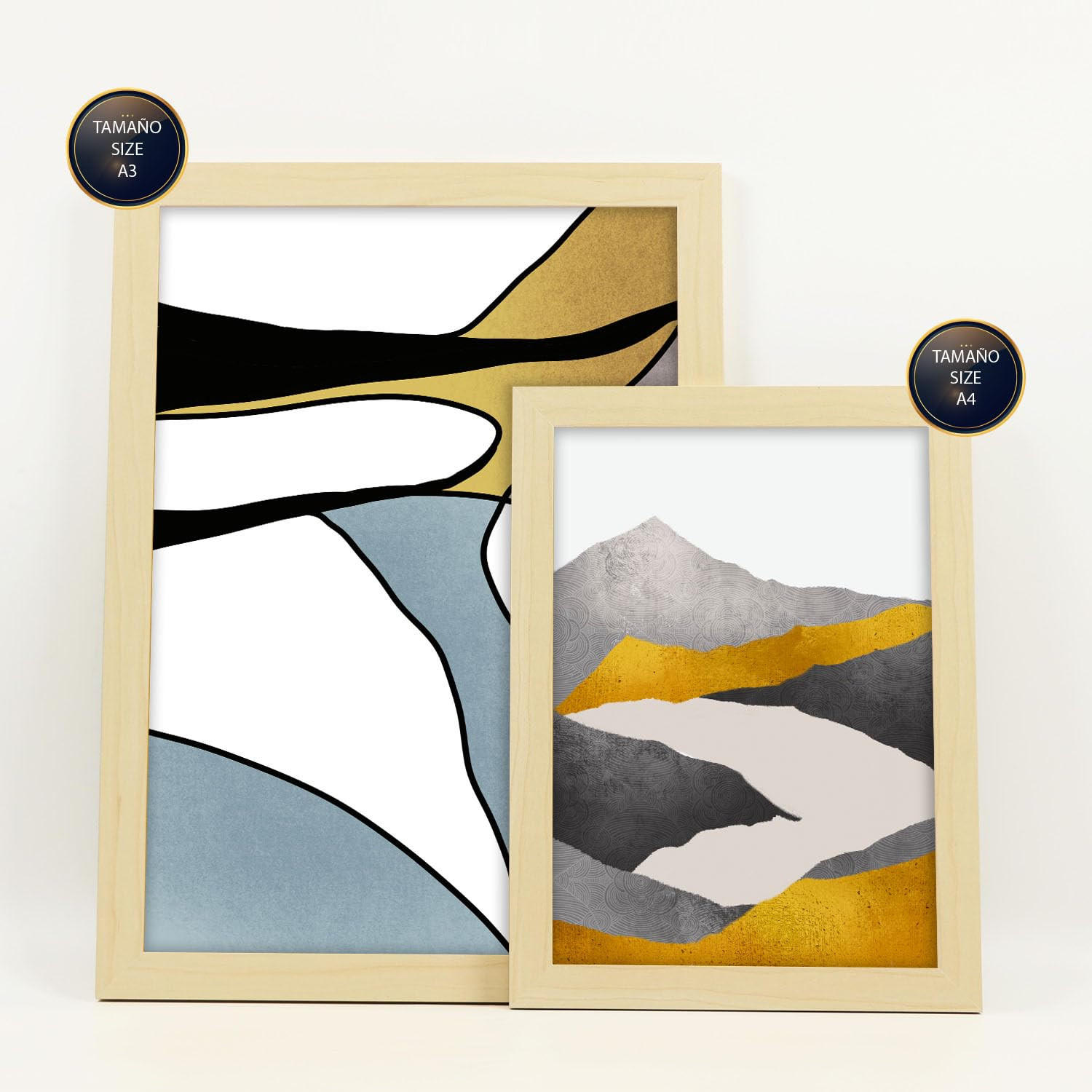 POSTER Set Mit 6 Gattung Naturen 1 In Kulissen Abstracts Ästhetische Dekorative Gemälde Für Ihr Wohnzimmer Zuhause A3 & A4 Rahmen Aus Hellem Holz - Beige, Papier (29/3cm) - Nacnic