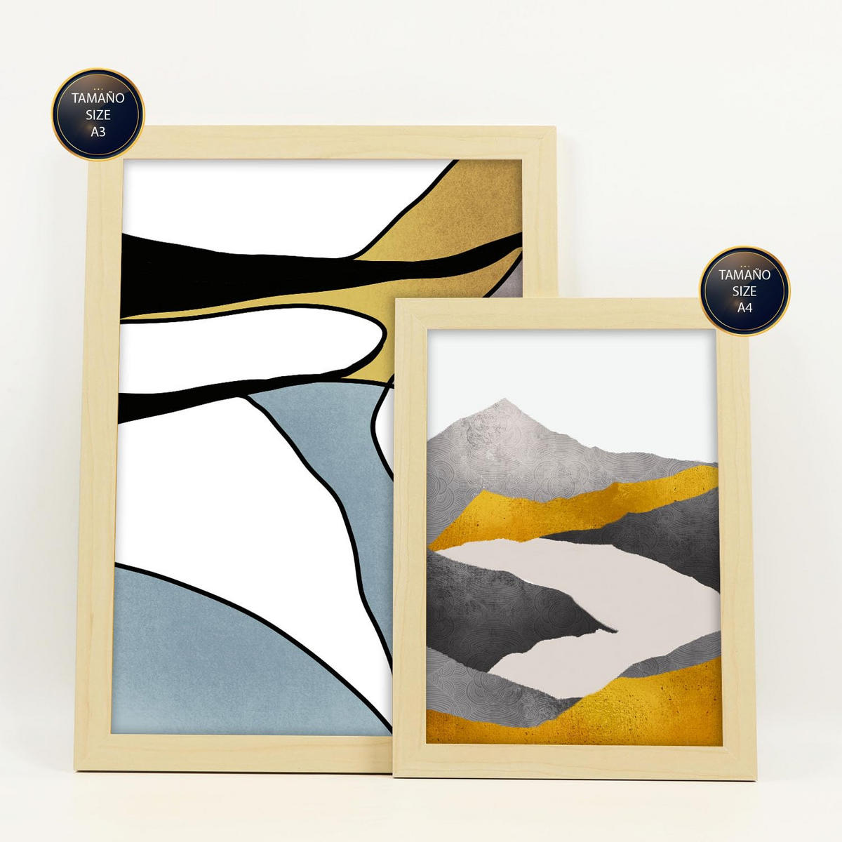 POSTER Set Mit 6 Gattung Naturen 1 In Kulissen Abstracts Ästhetische Dekorative Gemälde Für Ihr Wohnzimmer Zuhause A3 & A4 Rahmen Aus Hellem Holz - Beige, Papier (29/3cm) - Nacnic