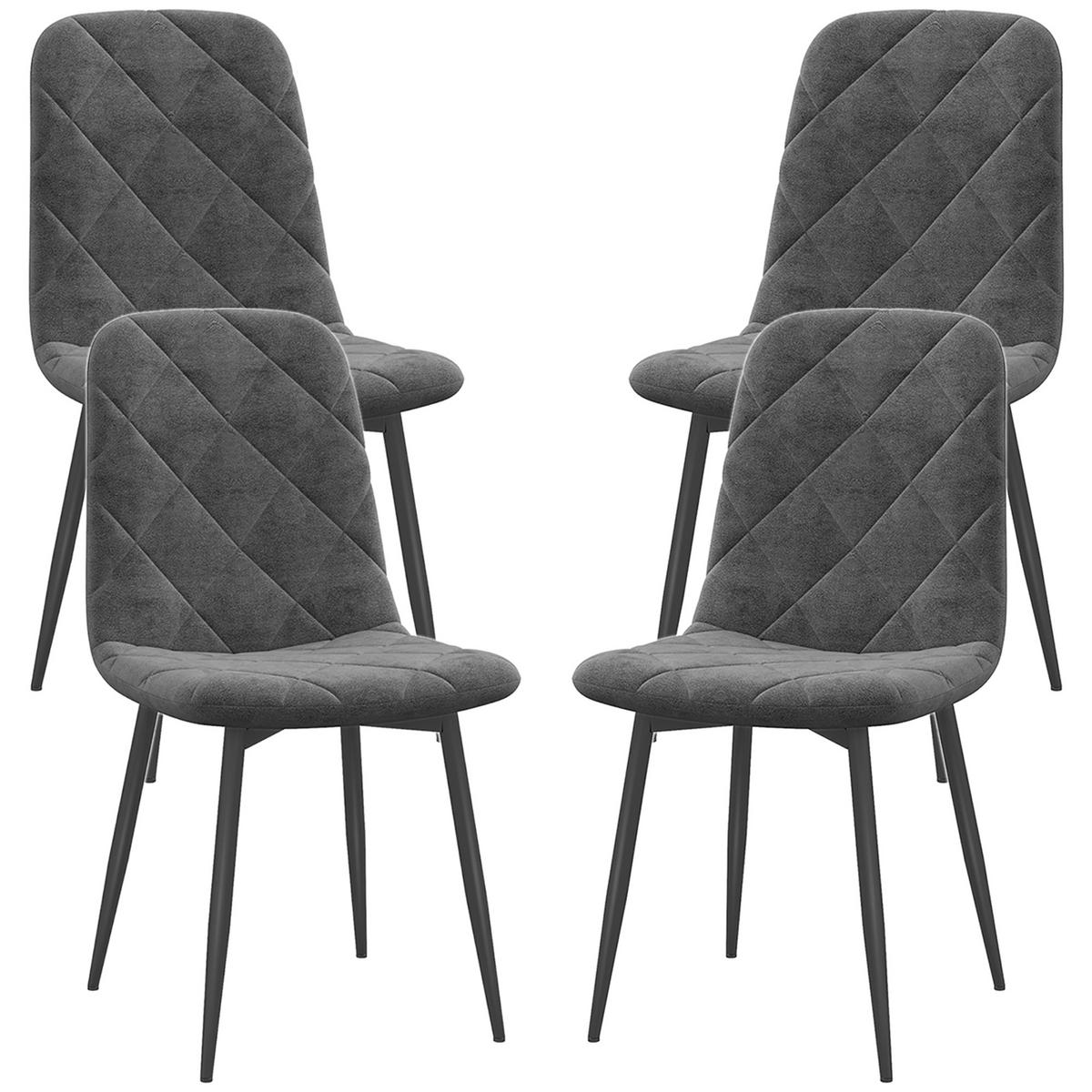 ESSZIMMERSTÜHLE 4er-Set DE-13274 hohe Rückenlehne & Veloursbezug Grau - Grau, Metall (54/87/45cm) - ComfortXL
