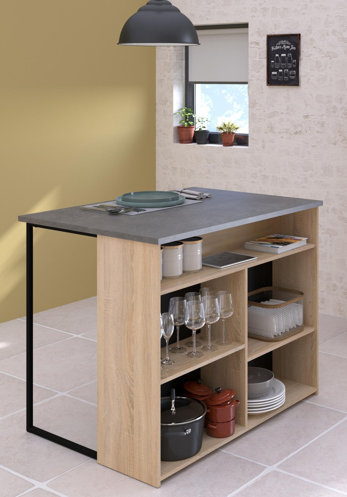 KÜCHENINSEL Eiche, grau 109 cm, Küchentheke mit Stauraum - Eichefarben/Grau, Holzwerkstoff (109/90/80cm) - Parisot Meuble