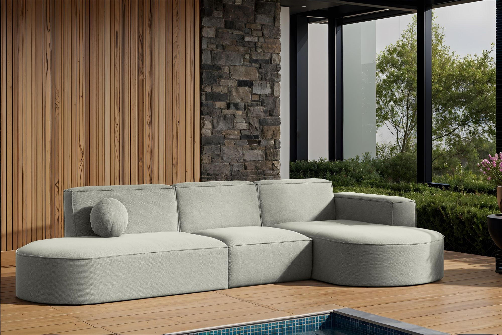 ECKSOFA Sunday - Hellgrau, Holzwerkstoff (296/78/165cm) - Fun Möbel