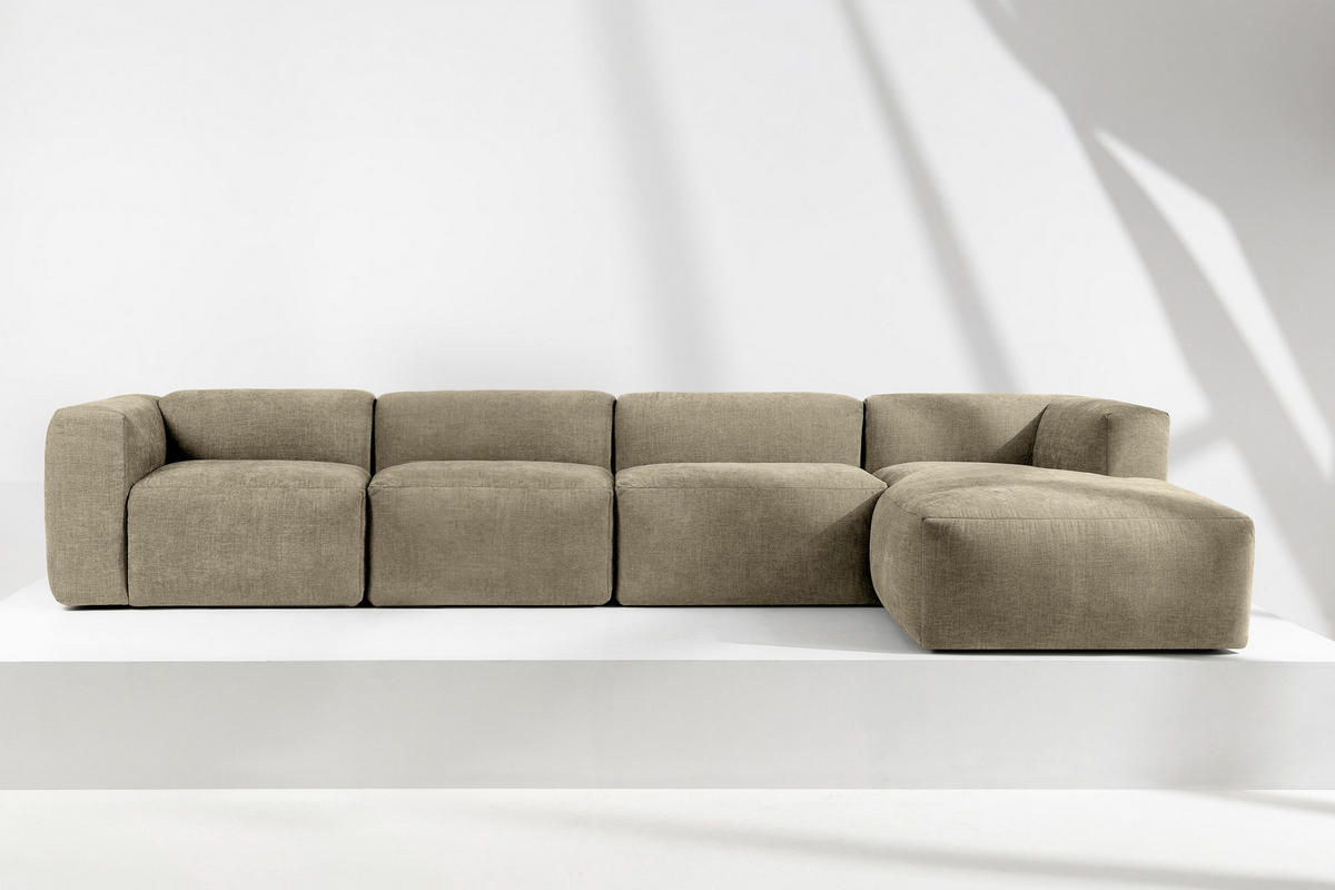 ECKMODULSOFA-RECHTS BUFFO 6-Sitzer mit extrem weicher Sitzfläche, Gewebestoff, sandfarben - Sandfarben, Textil (377/180cm) - KONSIMO®