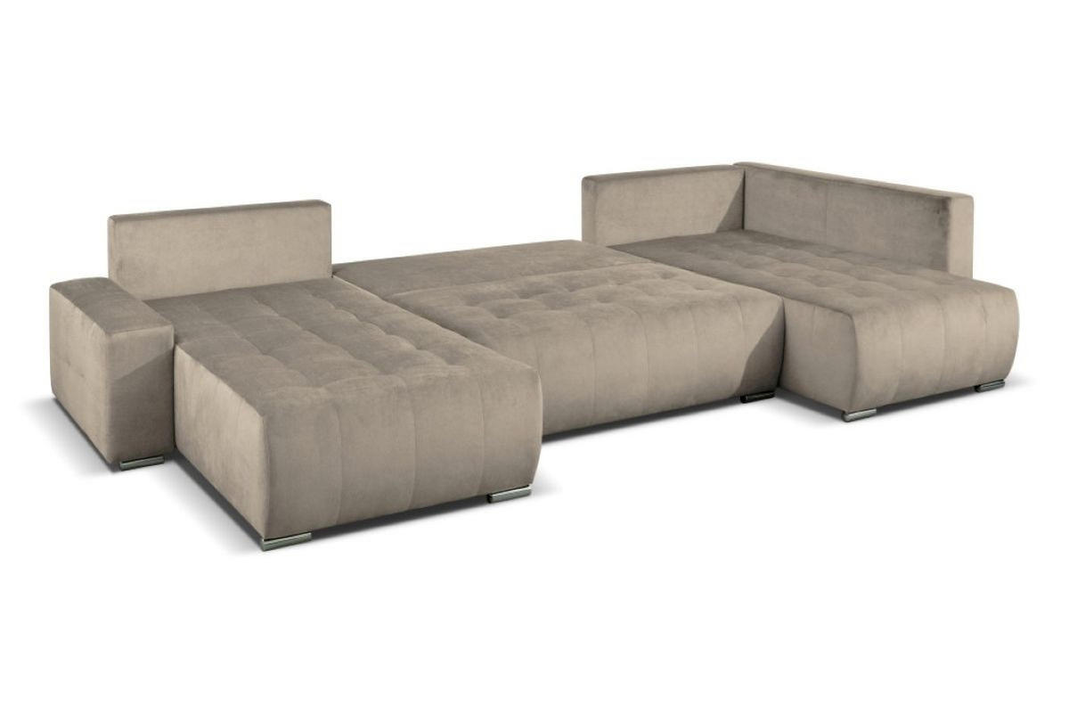 WOHNLANDSCHAFT Mediolan V U-Form mit Schlaffunktion und Bettkasten 358x190 cm beige - Beige, Holz (358/95/190cm) - Margaret Hadas24
