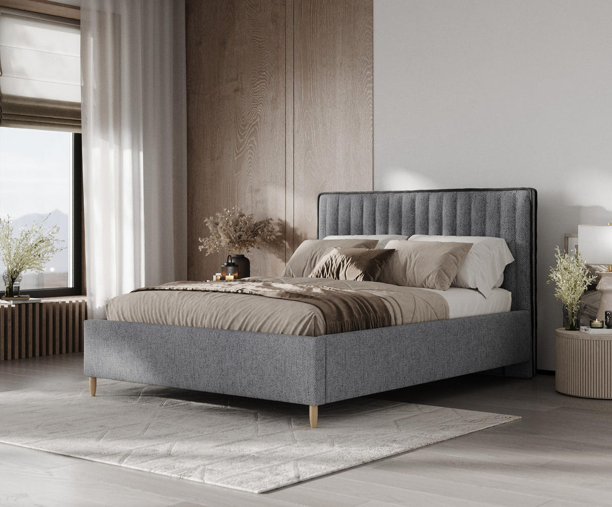 POLSTERBETT Aria 160/200 cm Grau im Neve Stoff - Naturfarben/Grau, Holz/Holzwerkstoff (160/200cm) - AltaBeds