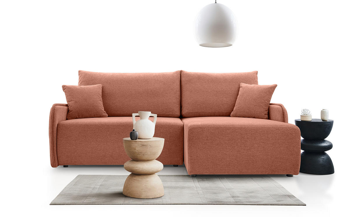 ECKSOFA BLIKO mit Schlaffunktion, Lachs - Terracotta, Textil (198/150cm) - Fedve