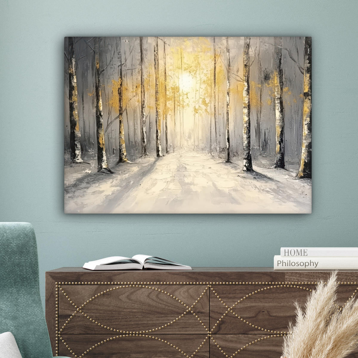 LEINWANDBILD Winter - Abstrakt - Schnee - Natur - Sonne Wandbilder 80x60 cm - Grau, Textil (80/60cm) - MuchoWow