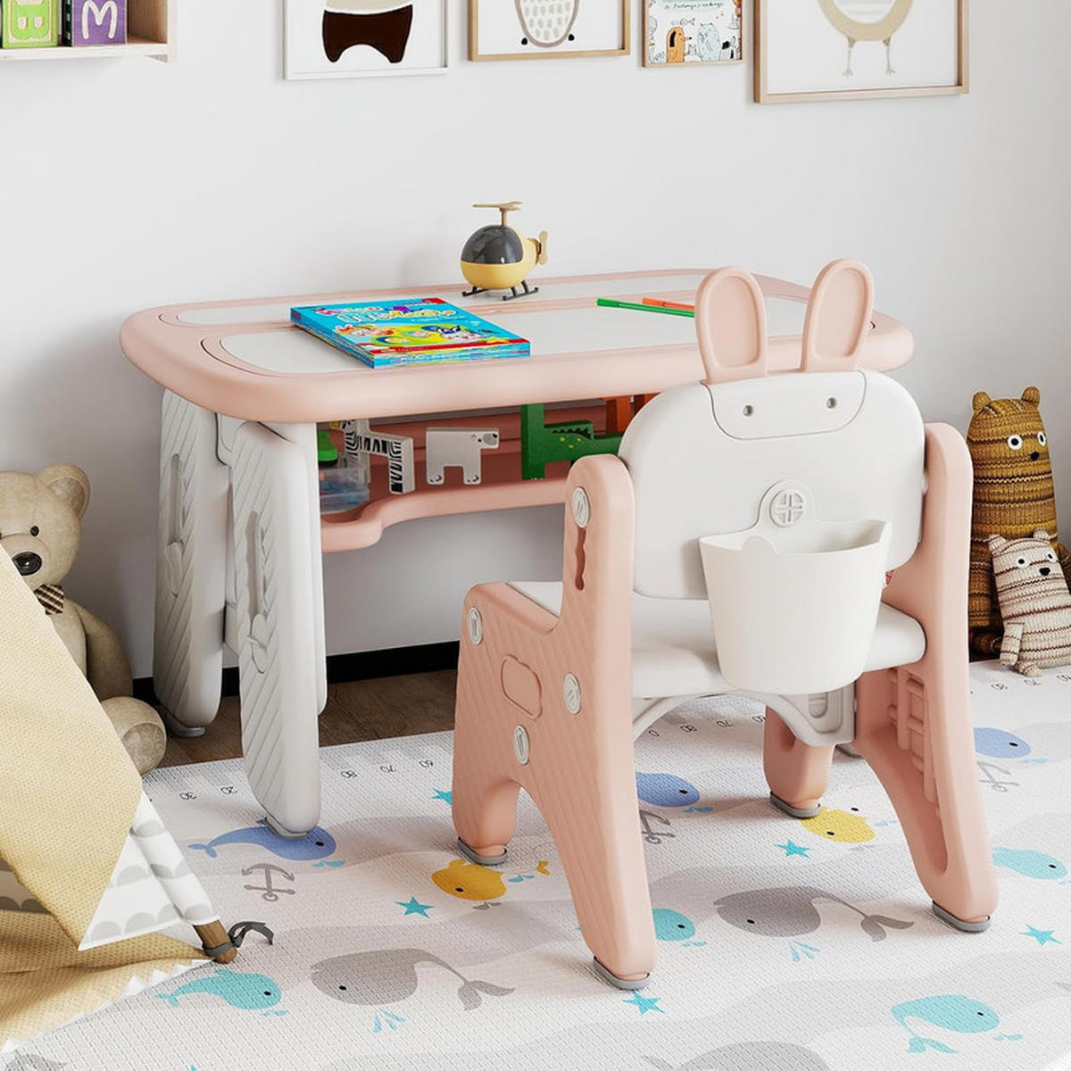KINDERTISCH mit Stuhl rosa(2-tlg) - Pink, Kunststoff (80/40/50cm) - COSTWAY