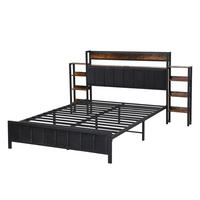 METALLBETT 140x200cm in Schwarz + Walnus，Kopfteil mit Regal - Schwarz, Metall (140/200cm) - KOMHTOM