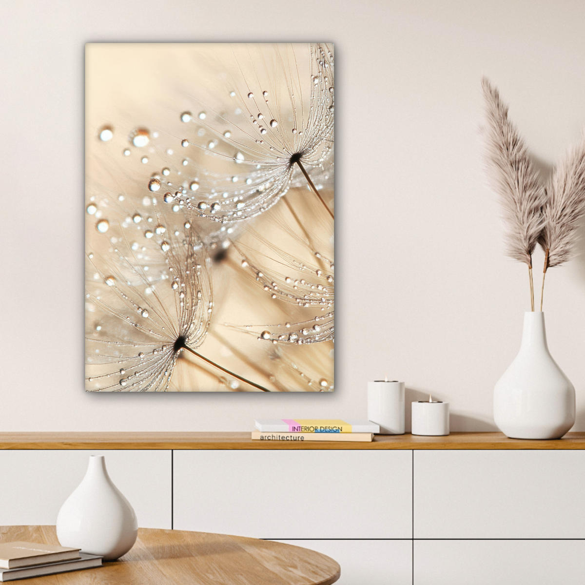 OBRAZ NA PLÁTNĚ Pampeliška - Abstraktní - Příroda - Béžová 60x80 cm - hnědá, textil (60/80cm) - MuchoWow