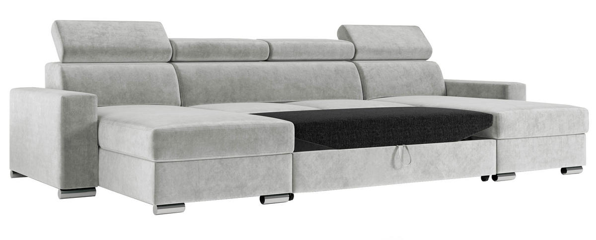 WOHNLANDSCHAFT FOX U Grau - Velvet - Silberfarben/Grau, Kunststoff/Textil (306/98/168cm) - MKS